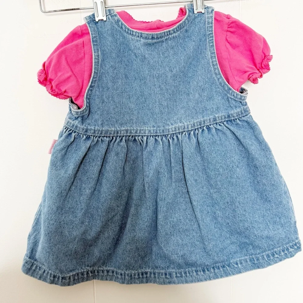 Vintage Oshkosh B’Gosh Baby Girls Button Up Denim Dress & Pink Top 24 Months‎